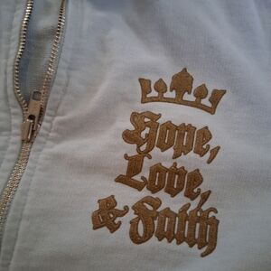 Hank Small Womens Pale Blue Hoodie with Gold Embroidery